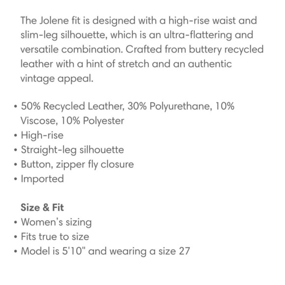 NWT Citizens of Humanity Jolene High-Rise Straight Genuine Leather Jeans 27 R448 - Picture 3 of 12